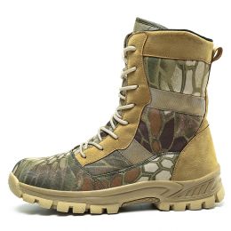 Waterproof Military Men Tactical Boots Camouflage Disguise Outdoor Hunting Boots for Men Mid-calf Trekking Shoes Size 39-45 (Color: Camouflage, size: 40)