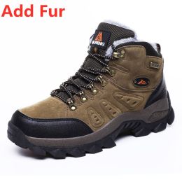 Large Size 48 Hiking Boots Men Summer Winter Outdoor Warm Fur Non Slip Fashion Women Footwear Boys Outdoor Work Ankle Boot Fall (Color: Fur Brown, size: 36)