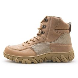 New Men's Military Boots High Top Outdoor Hiking Shoes Men Anti-collision Quality Army Tactical Sport Jogging Trekking Sneakers (Color: Beige, size: 39)