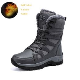 Comfort Beige Outdoor Hiking Boots Couple Men Trekking Shoes Women Big Size Military Tactical Boots For Men hiking sheos snow bo (Color: Gray Fur -210, size: 45)