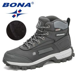 BONA 2022 New Arrival Pro-Mountain Ankle Hiking Boots Men Outdoor Sports Plush Warm High Top Walking Training Footwear Masculino (Color: Dark grey S gray, size: 10)