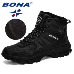 BONA New Designers Nubuck Hiking Boots Krasovki Tactical Shoes Men Outdoor Non-Slip Hiking Shoes Man Mountain Shoes Trendy (Color: Black silver grey, size: 8)