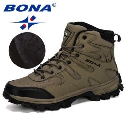 BONA New Designers Nubuck Hiking Boots Krasovki Tactical Shoes Men Outdoor Non-Slip Hiking Shoes Man Mountain Shoes Trendy (Color: Medium grey black, size: 10)