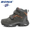 BONA 2020 New Designers Outdoor Hiking Boots Kids Leather Mountain Boots Children Climbing Sport Snow Shoes Boys Plush Warm